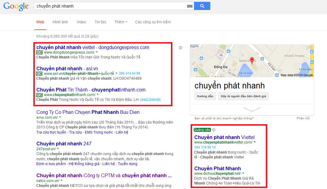 Vị trí hiển thị quảng cáo Google Adwords hiệu quả của một chiến dịch 3