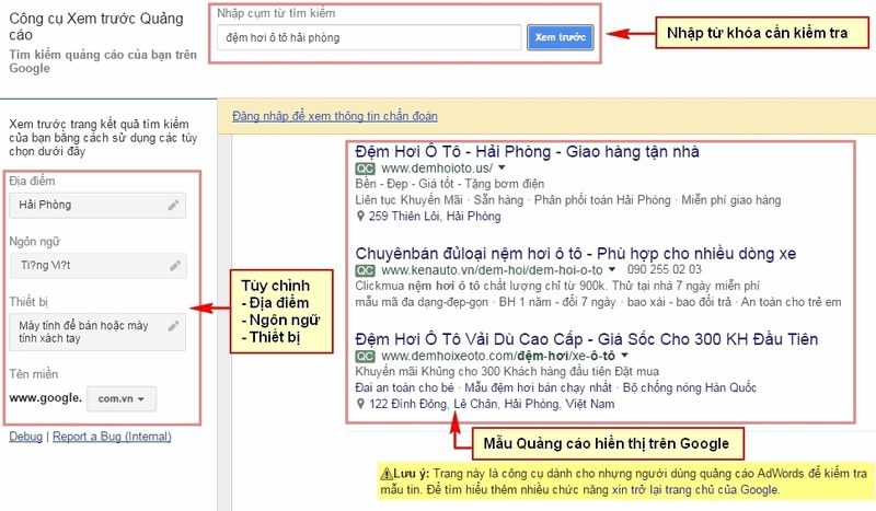 Vị trí hiển thị quảng cáo Google Adwords hiệu quả của một chiến dịch 1