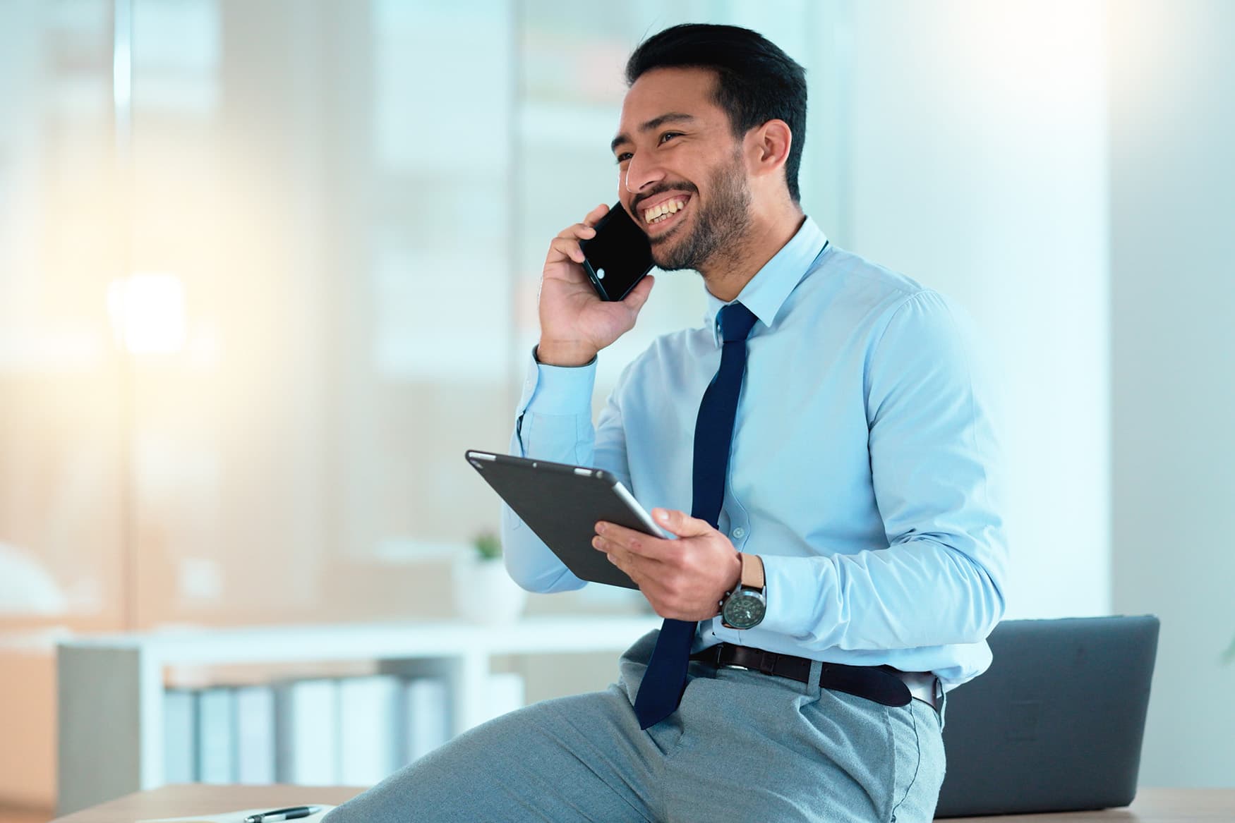 sales professional on the phone with a client