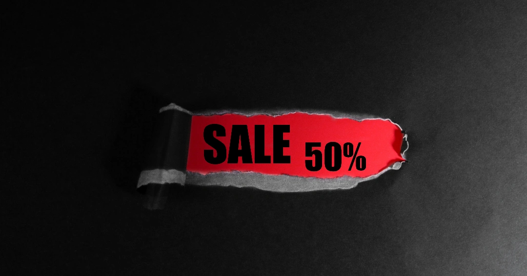 A 50% off Black Friday sale tag