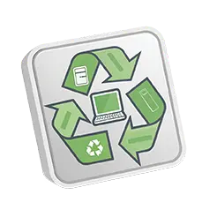 Recycling symbol with common electronics that end up as e-waste.