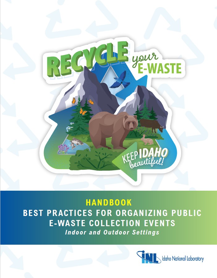 Cover Page of the E-Recycling Event Handbook featuring a recycling icon with wilderness inside it stating "Keep Idaho Beautiful"
