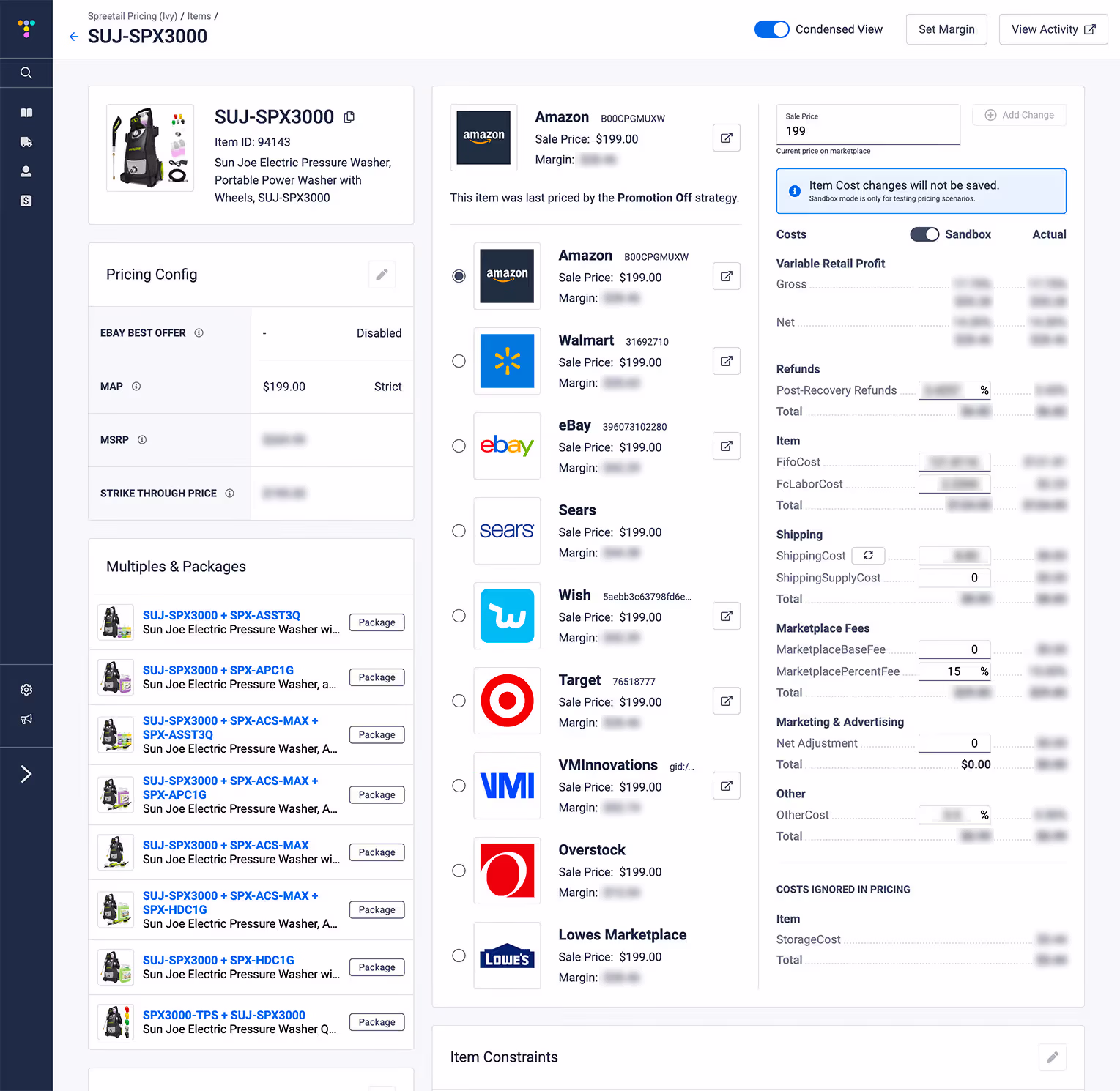 Pricing tool screenshot