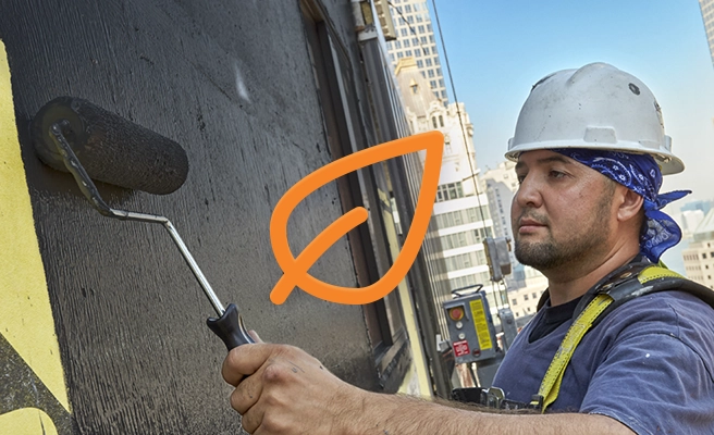 Roller application of Elemax silicone AWB coating focused on energy efficiency and building performance