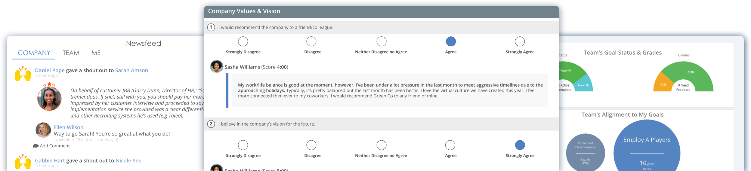 Our reviewer took ClearCompany's Employee Engagement Software dashboard screenshot during the demo