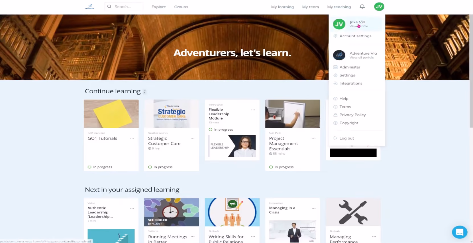 Go1 training LMS system dashboard screenshot