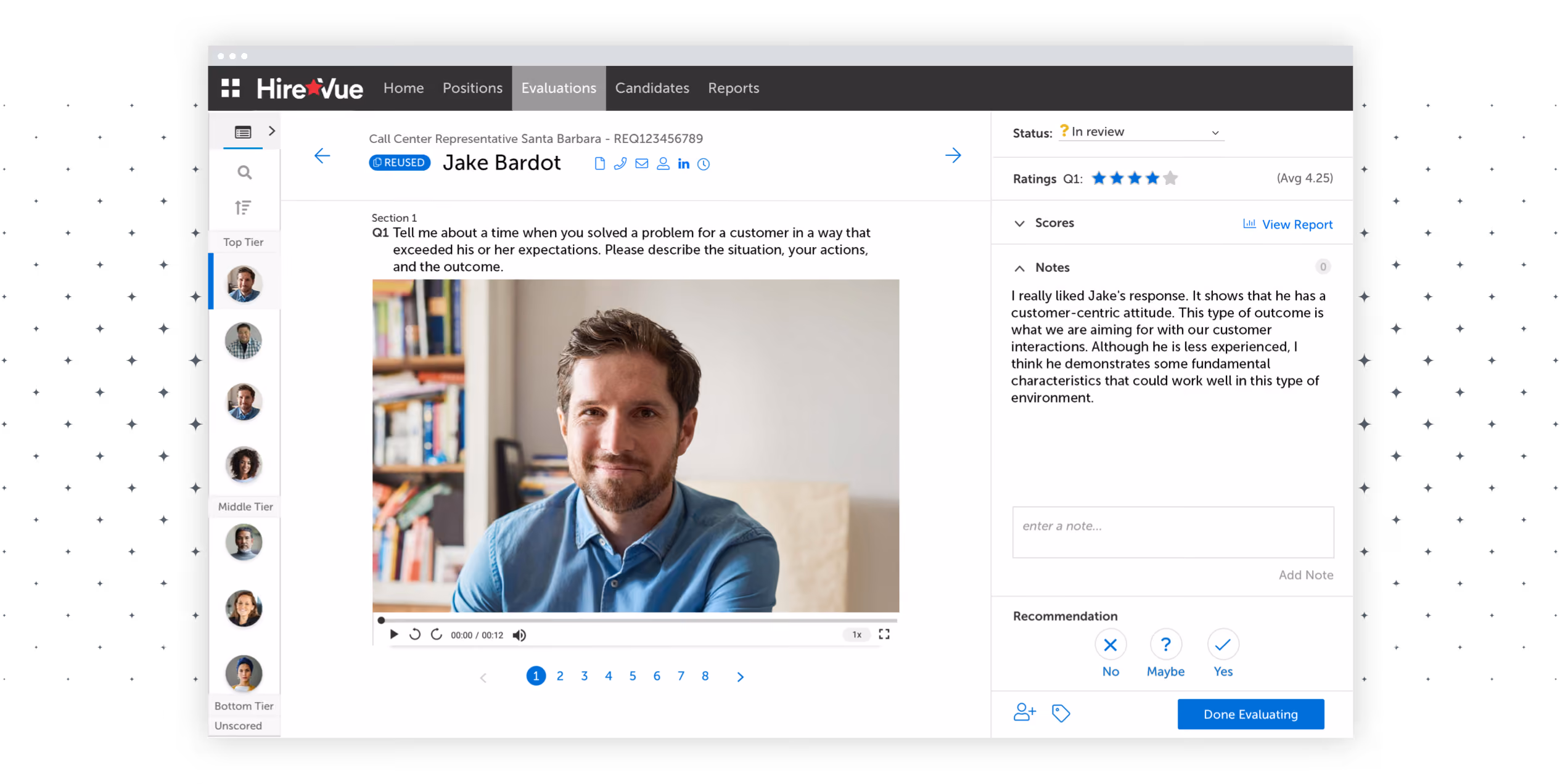 HireVue artificial intelligence recruiting software dashboard screenshot