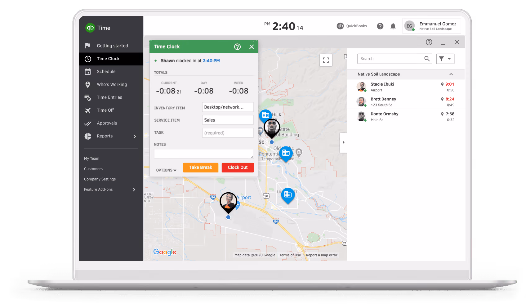 QuickBooks Time dashboard screenshot - one of the best software for time and attendance