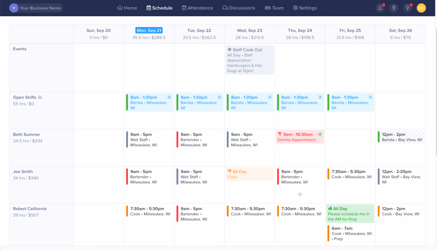 Our reviewer took screenshot of ZoomShift Time and Attendance Software Company during the demo