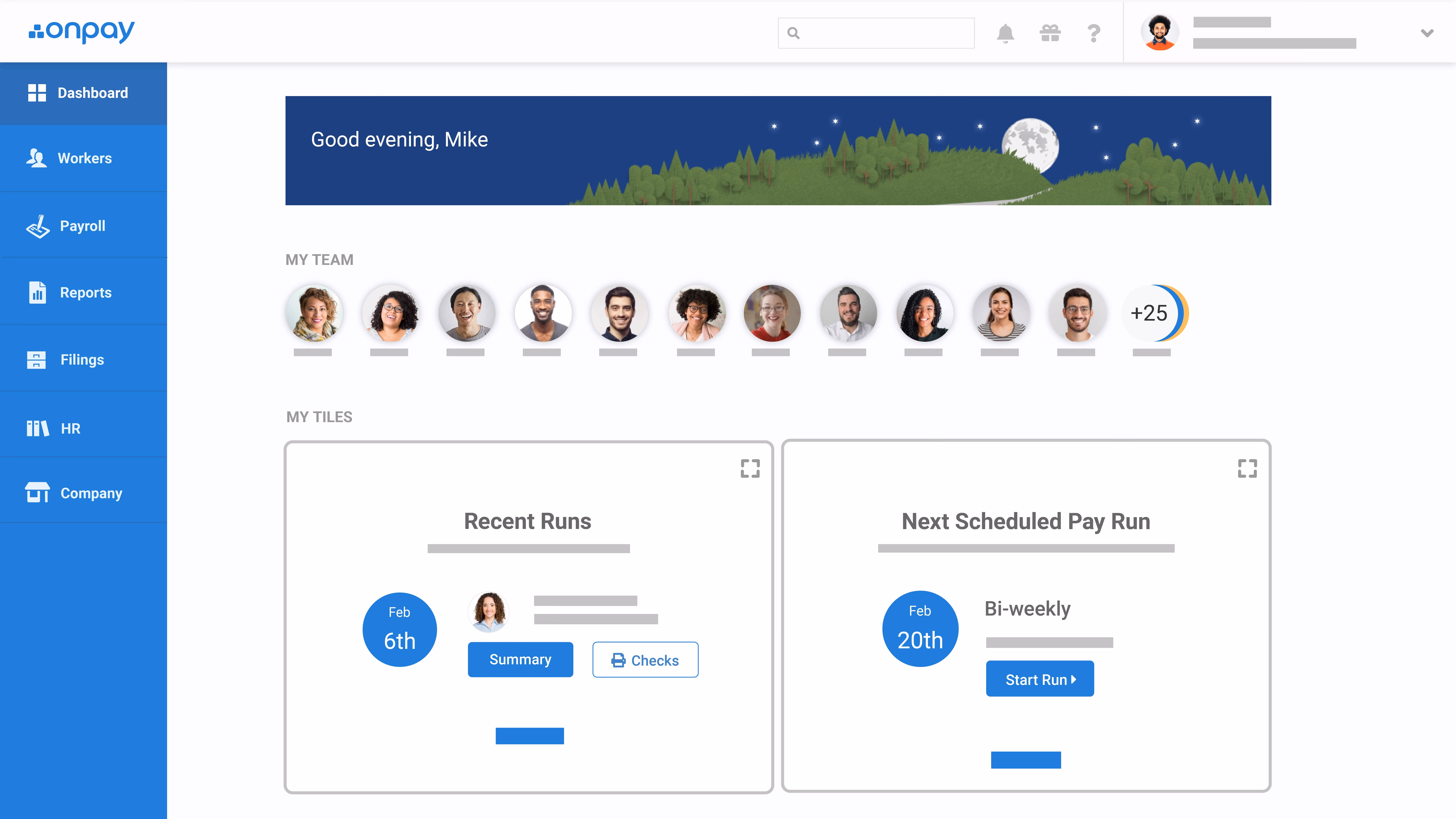 OnPay's Payroll Software Dashboard