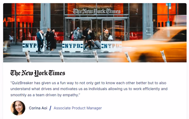 The NewYork Times uses QuizBeaker for team building activities at work