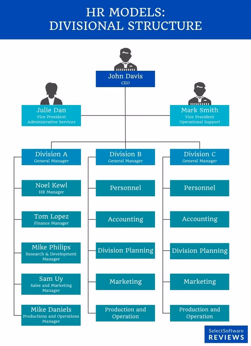 An organizational chart by division - another structure of HR department