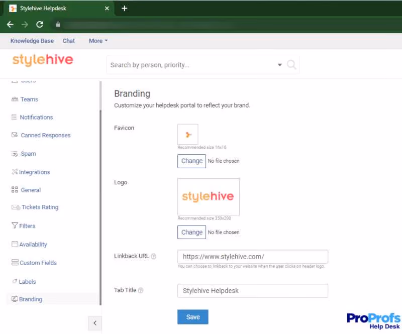 Branding customization in ProProfs Help Desk