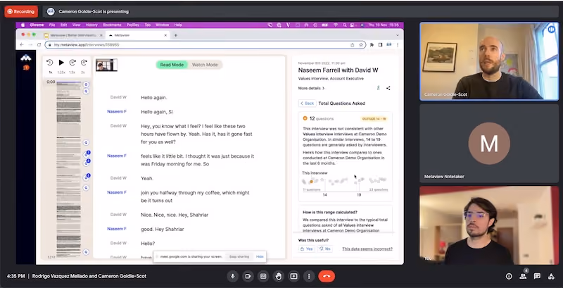 Metaview's interview presentation mode