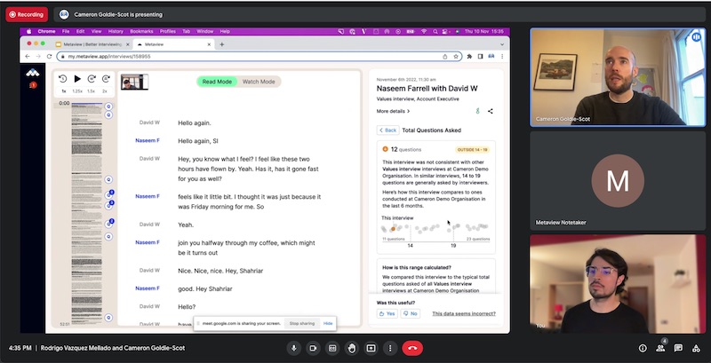 Metaview's interview presentation mode