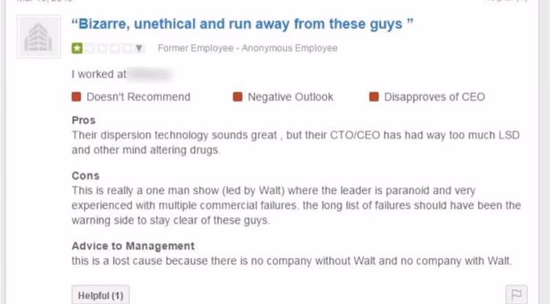 Example of a scarthing GlassDoor review written by a former employee.