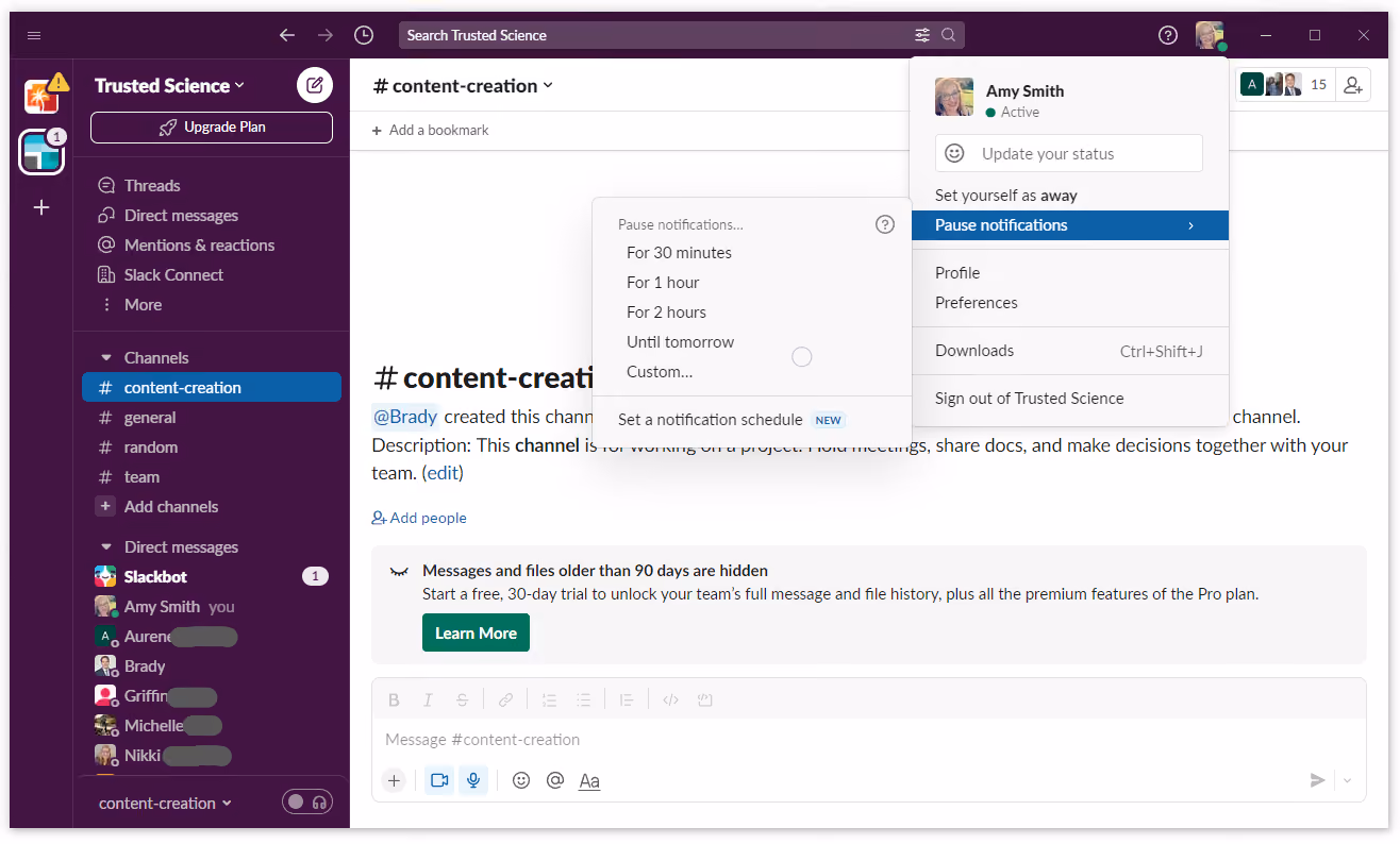 Slack workplace collaboration software dashboard