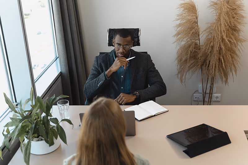 Hiring manager conducting an interview for an HR position