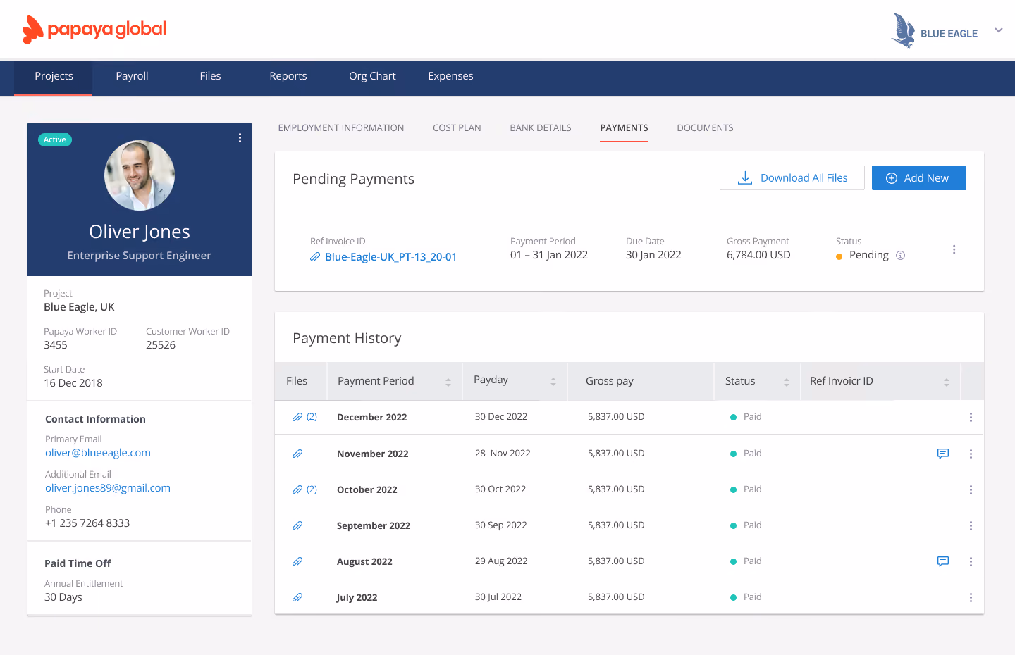 Papaya Global worker payments profile