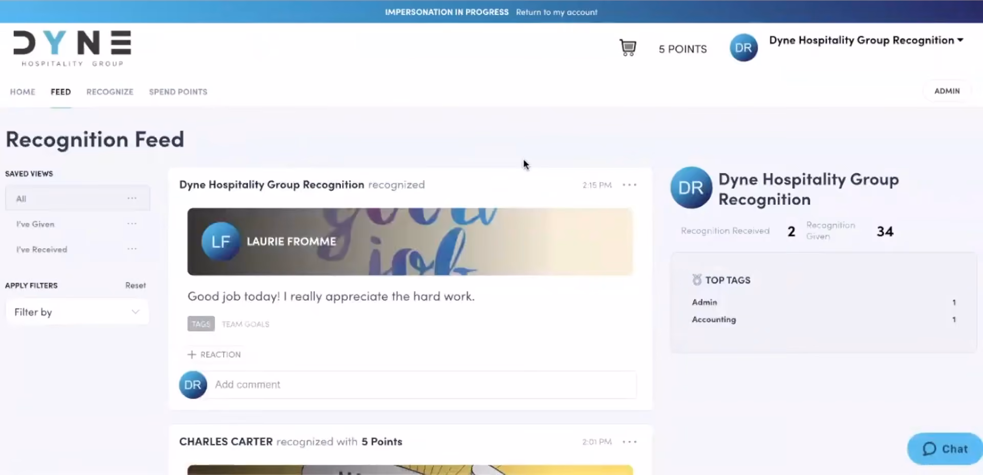 Awardco's dashboard screenshot