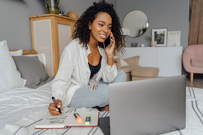 A hybrid employee working from home.