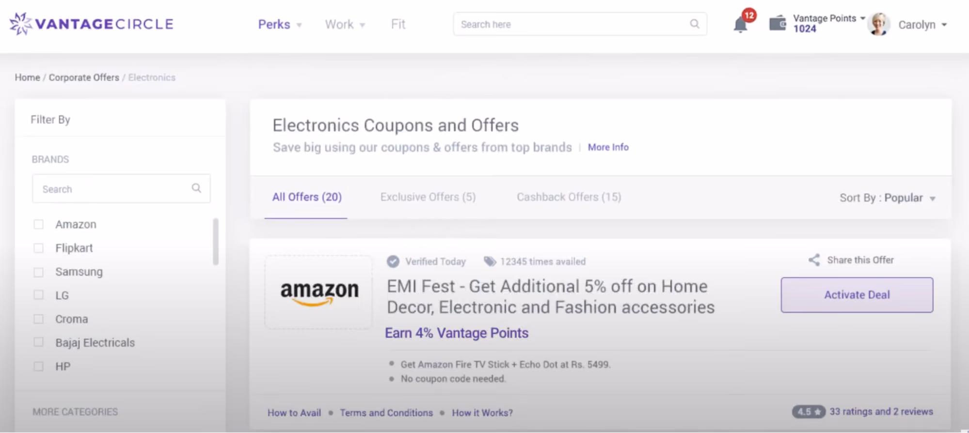 Our reviewers took screenshot of Vantage Circle's Employee Rewards Platform during the review