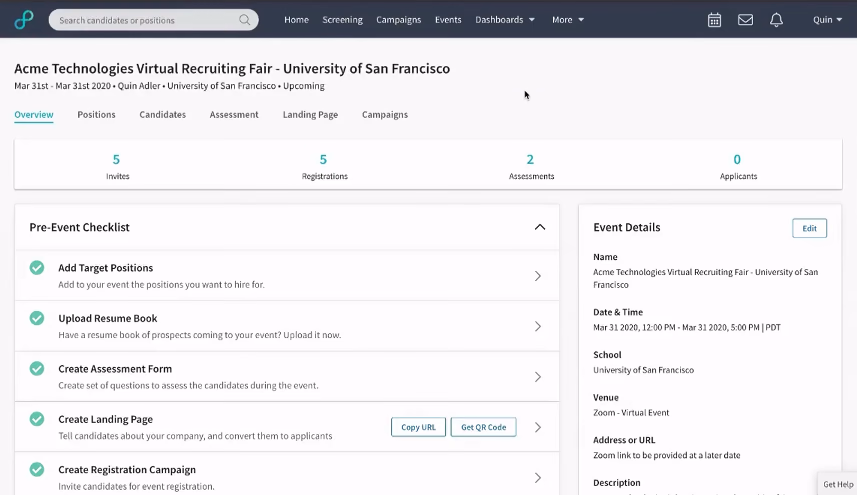 Eightfold-virtual-career-fair-platform-dashboard
