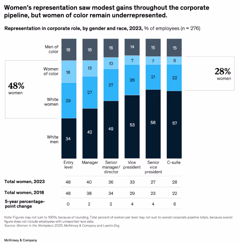 A graph of female representation in the corporate pipeline.