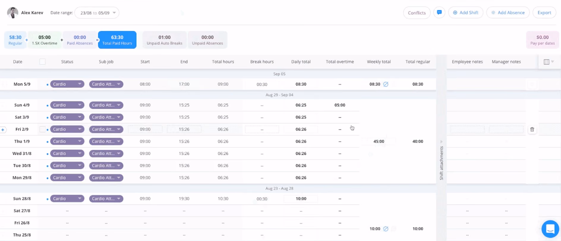 Connecteam time and attendance tool screenshot