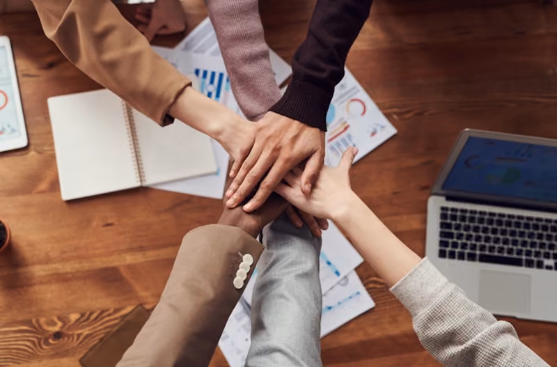 employees demonstrating teamwork in a tech startup