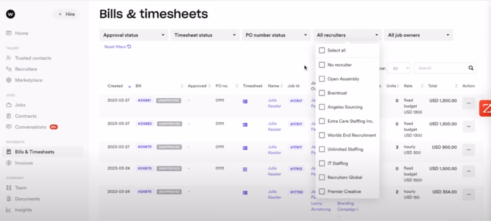user dashboard shows global payroll