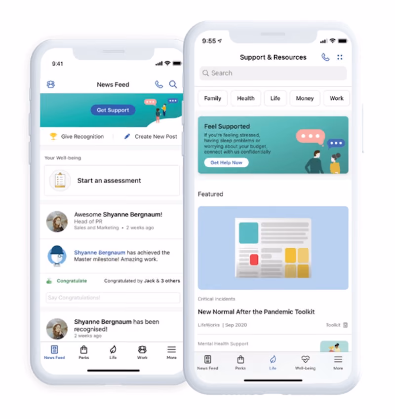 Lifeworks mobile news feed and support resources