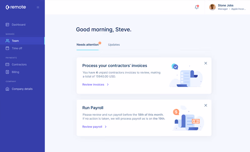 Remote’s global payroll platform from the employer’s perspective.