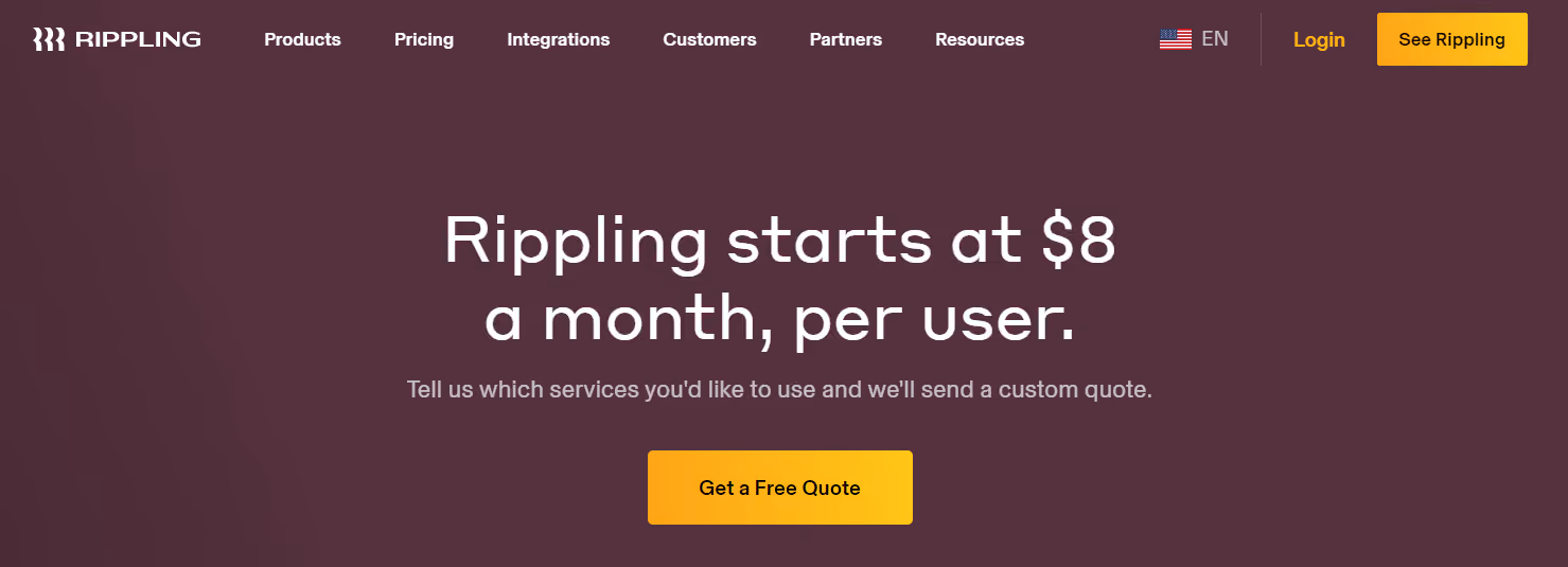 Rippling pricing page.