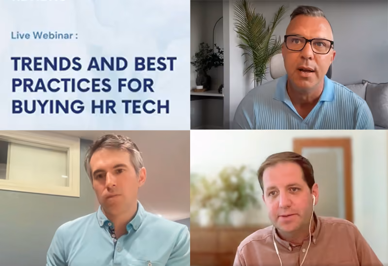 The panelists for a webinar on trends and best practices for buying HR technology.