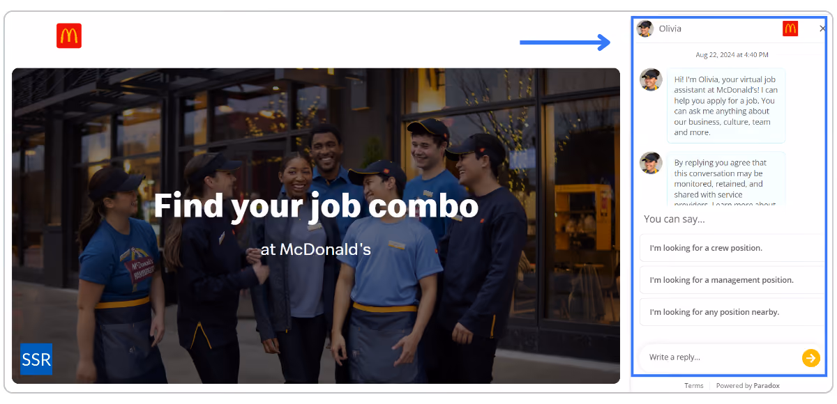 McDonald’s uses Paradox’s recruiting chatbot Olivia for their restaurant hiring