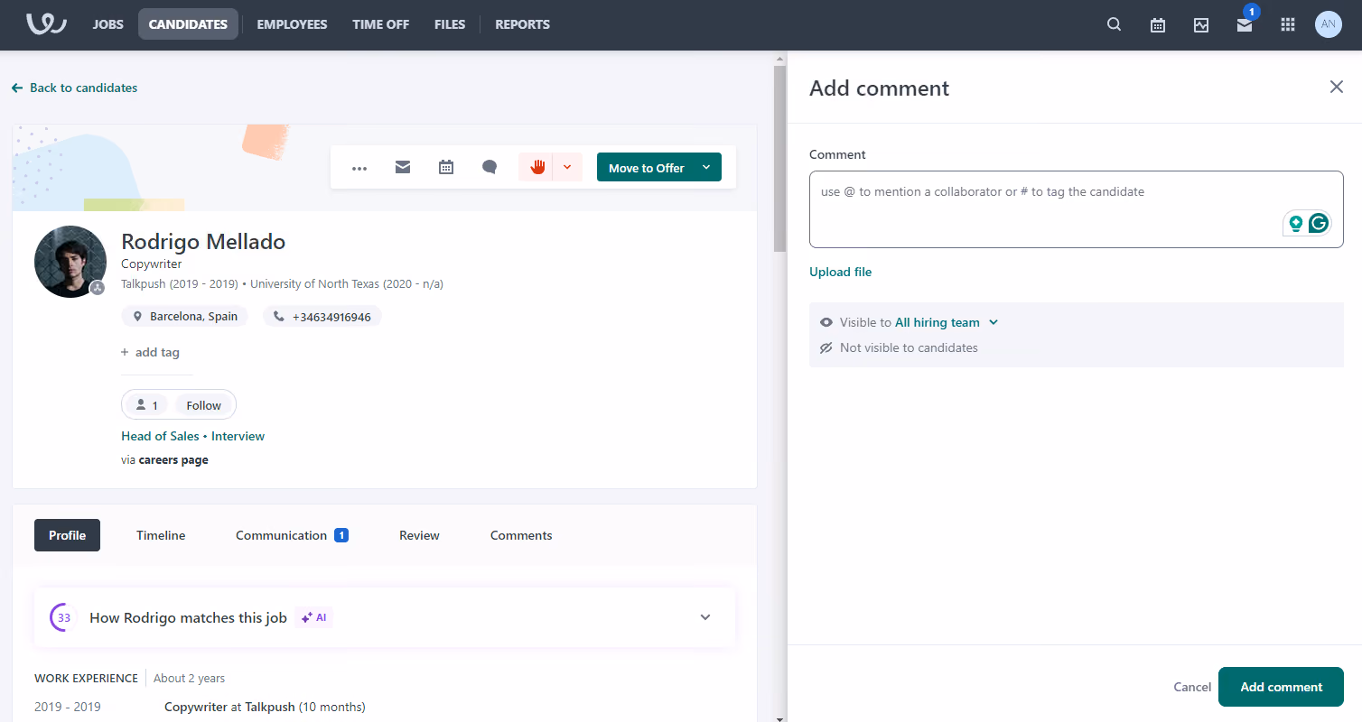 Workable AI recruiting software screenshot