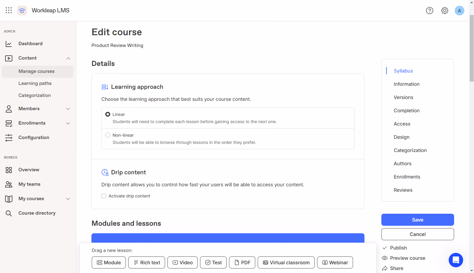 Workleap learning management system screenshot