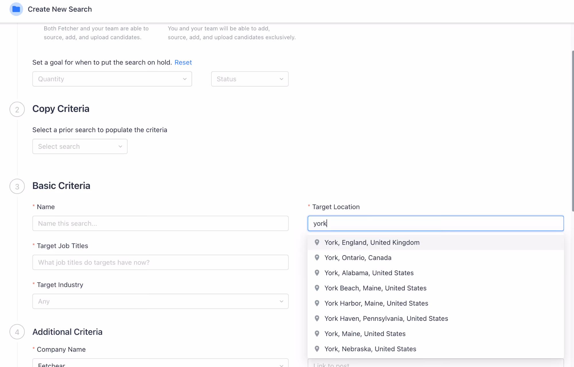 A screenshot of recruiting tool Fetcher dashboard