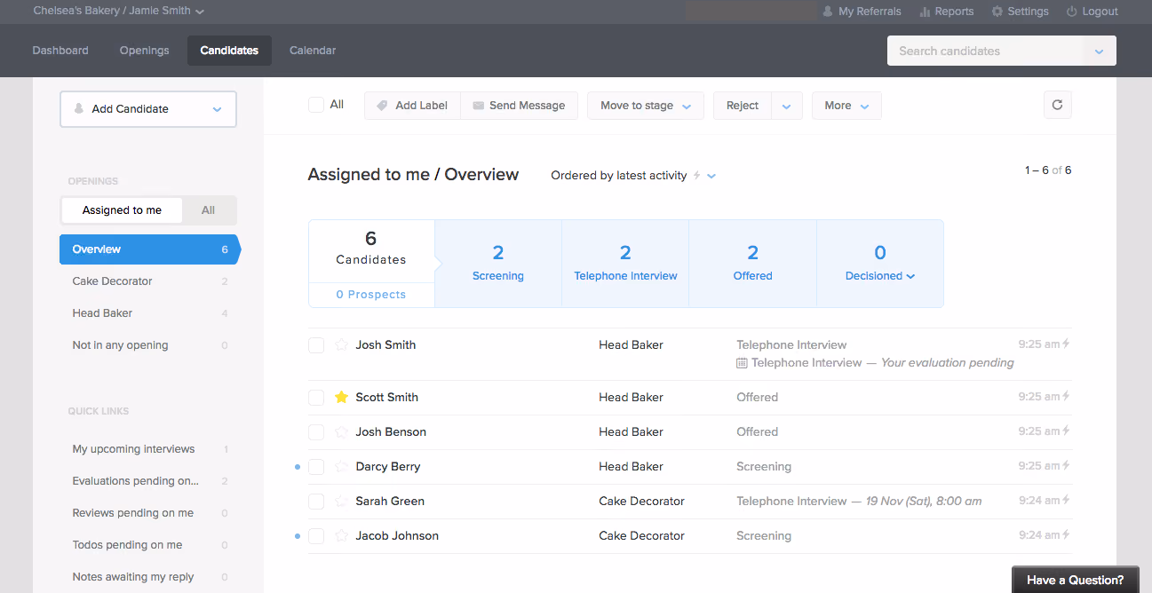 Zoho Recruit hiring platform dashboard screenshot