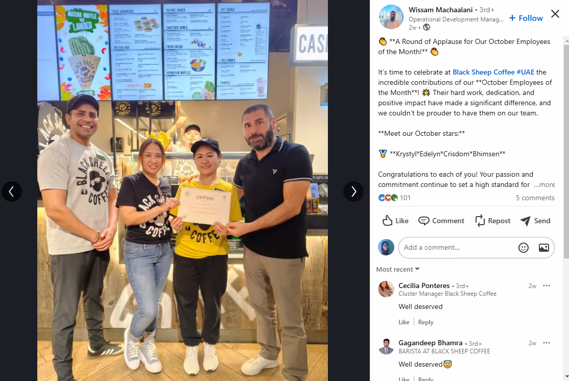 celebrating employee of the month as a free employee recognition idea
