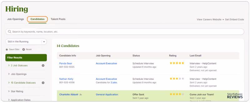 Standardized data collection is one of BambooHR ATS benefits