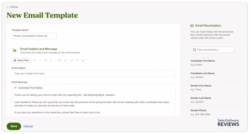Access to communication templates is one of BambooHR ATS benefits