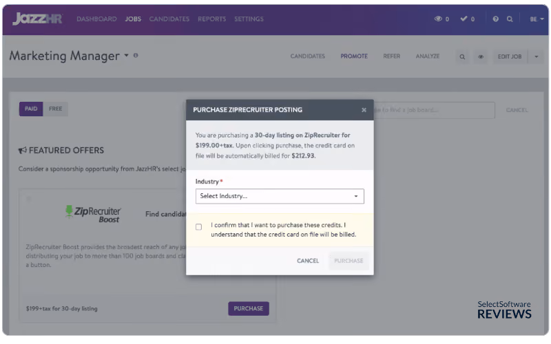 Paid job board sponsorship is one of JazzHR ATS benefits