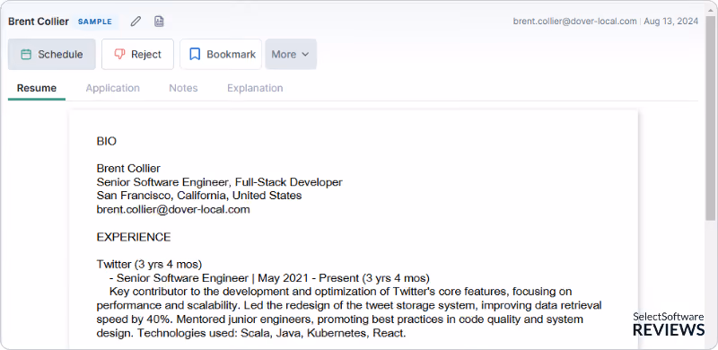 ATS lets you view applicant resume online within its platform as well as lets you download it if needed