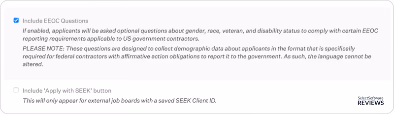 ATS offers automated EEOC data collection at a user-defined stage