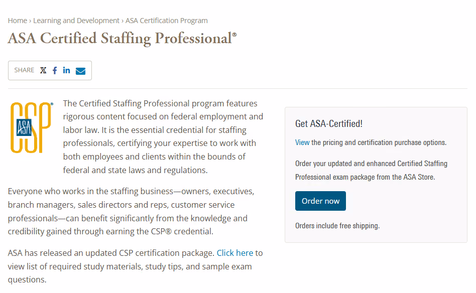 ASA Certified Staffing Professional