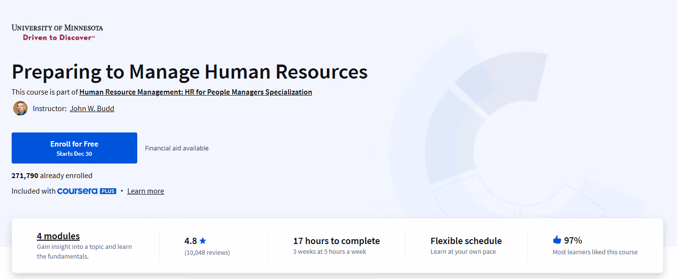 Preparing to Manage Human Resources Course