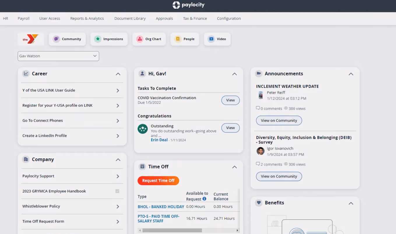 Paylocity payroll software screenshot