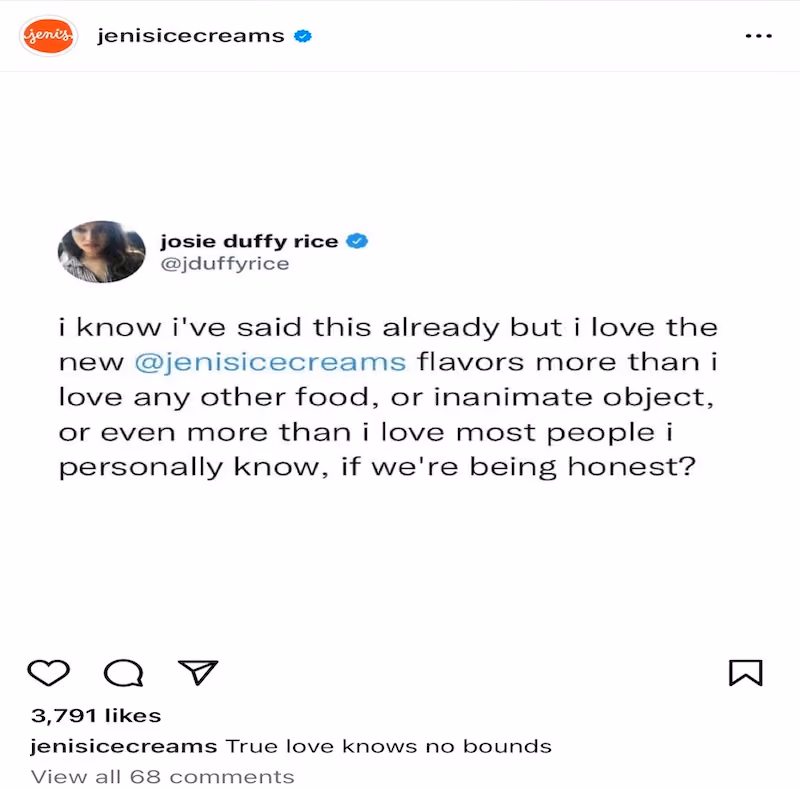 Jeni's Ice Cream Twitter post